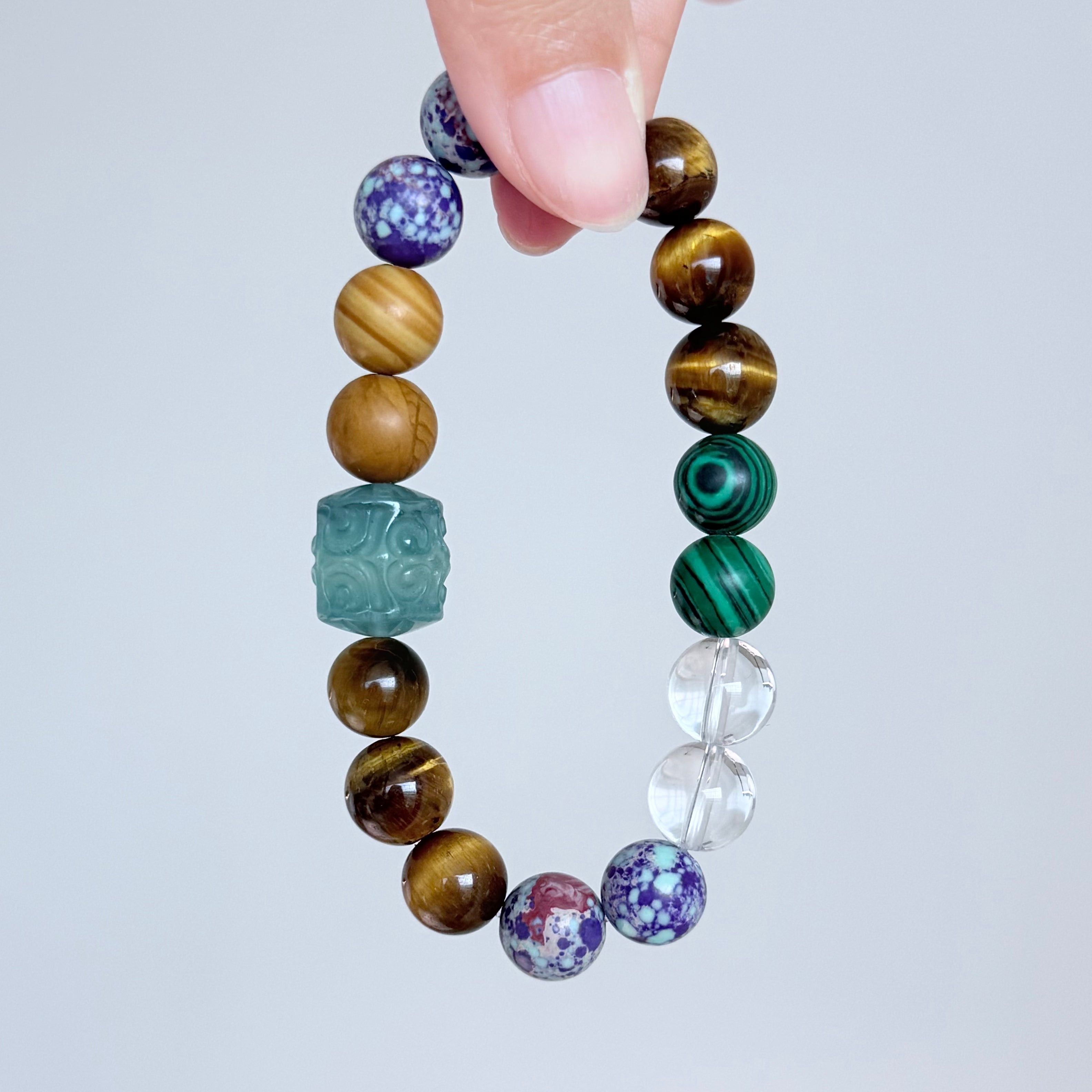 Multi-Gemstone Bracelet with Tiger’s Eye, Malachite & Clear Quartz