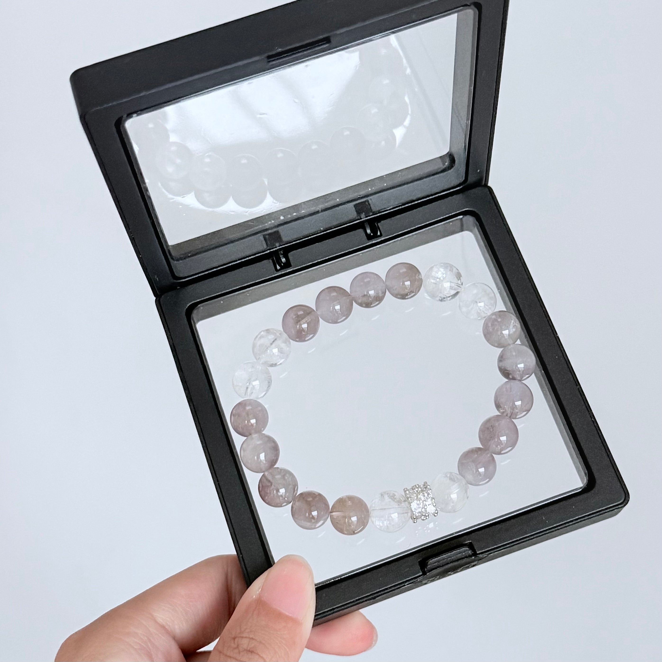 Gray Rutilated Quartz & Clear Crystal Bracelet