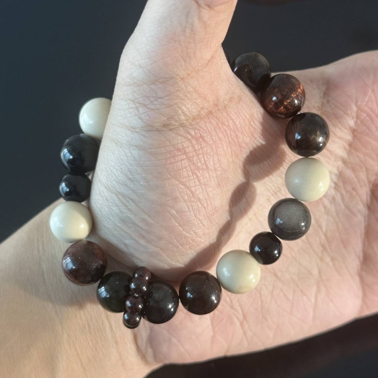 Obsidian, Red Jasper, and White Jade Bracelet — Healing Crystal Bracelet, Symbolizing Protection