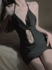 Deep V Halter Neck Chain Satin Nightdress