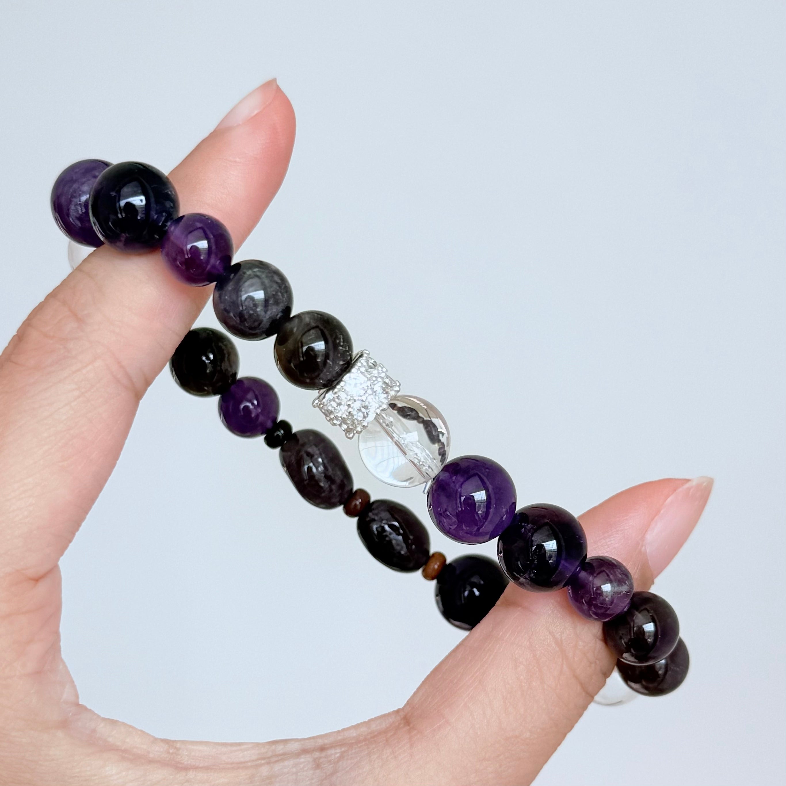 Amethyst & Smoky Quartz Bracelet with Clear Quartz