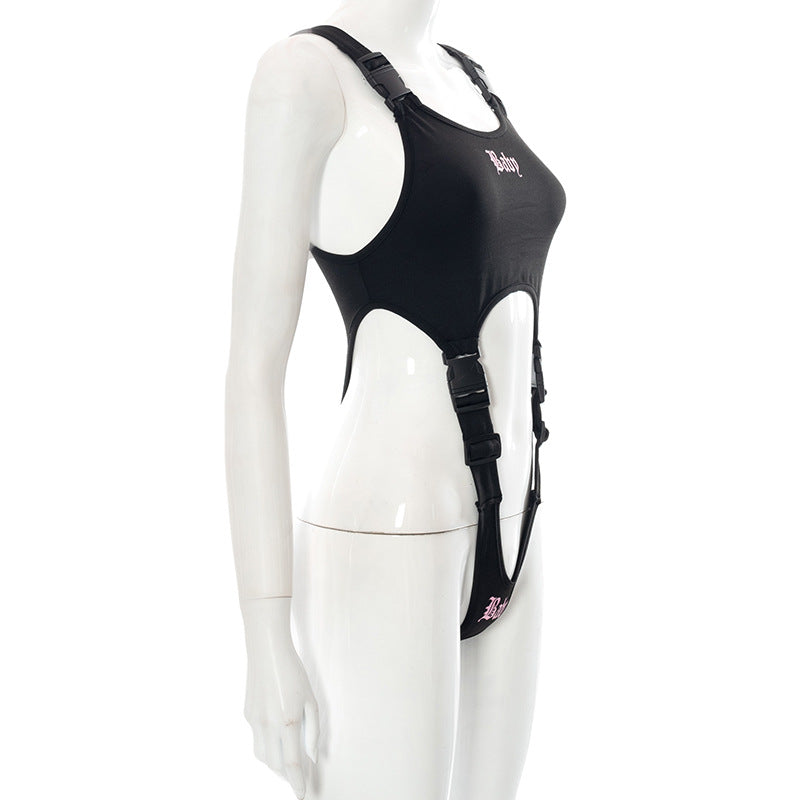"Baby" Printed One-piece Strap Buckle Lingerie