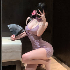 Deep V Slant Cardigan Cheongsam