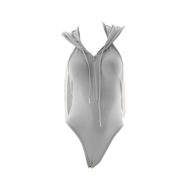 Gray Bunny Bodysuit Women  Zipper Lingerie Set