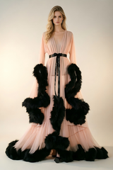 Feather Bell Sleeve Trailing Dress