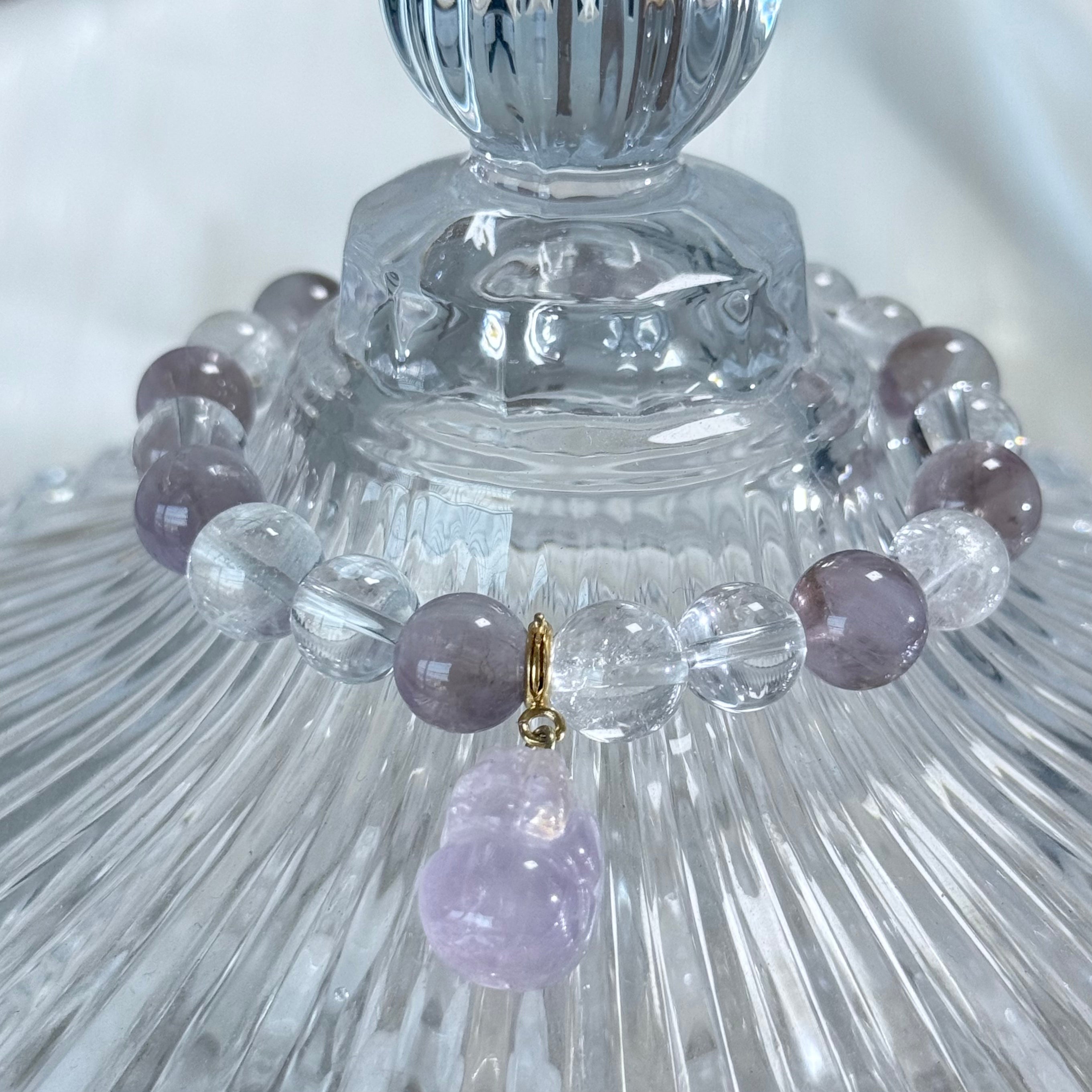 Icy Translucent Violet Hues | Super Seven & Clear Quartz Bracelet—Possessing an Innate, Aloof Beauty