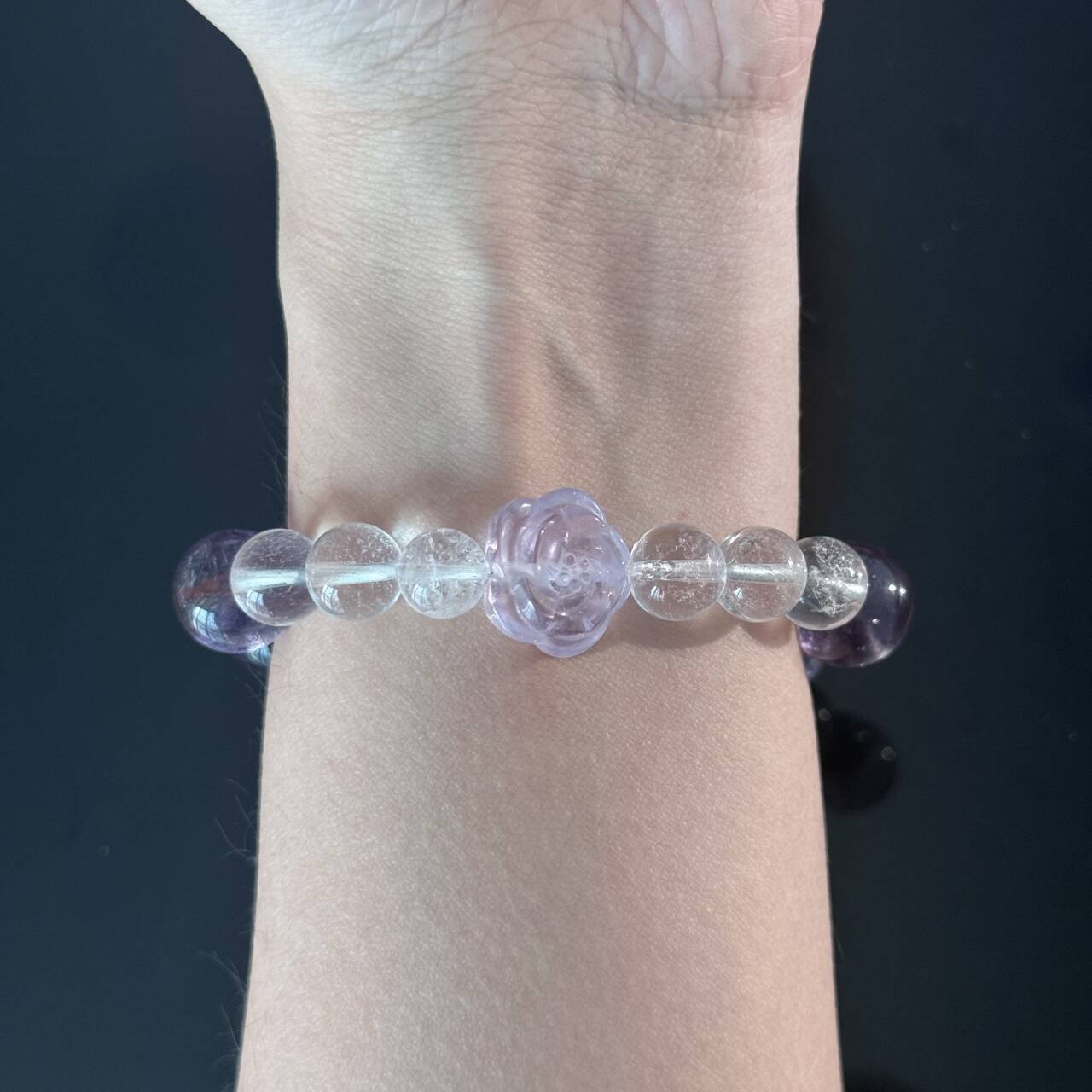 Handcrafted Amethyst & Clear Quartz Bracelet | Rose-Shaped Healing Gemstone Bracelet