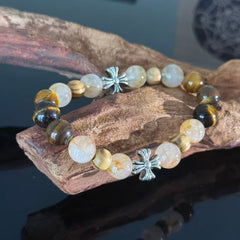 Handcrafted Golden Rutilated Quartz & Tiger's Eye Crystal Bracelet — A Gemstone Beaded Bracelet for Attracting Wealth, Protection, and Boosting Self-Confidence