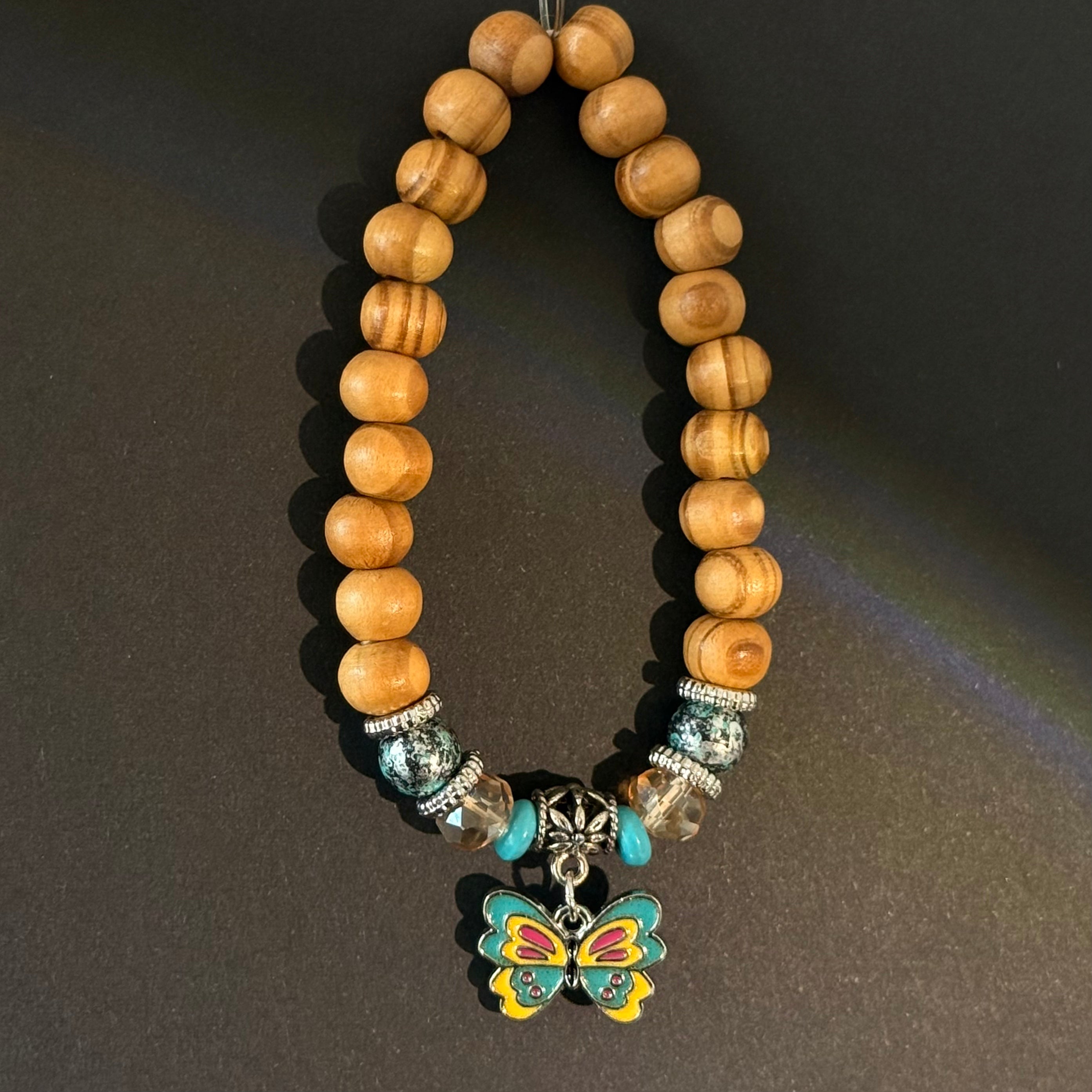 Gemini Zodiac Wooden Bead Bracelet with Butterfly Charm