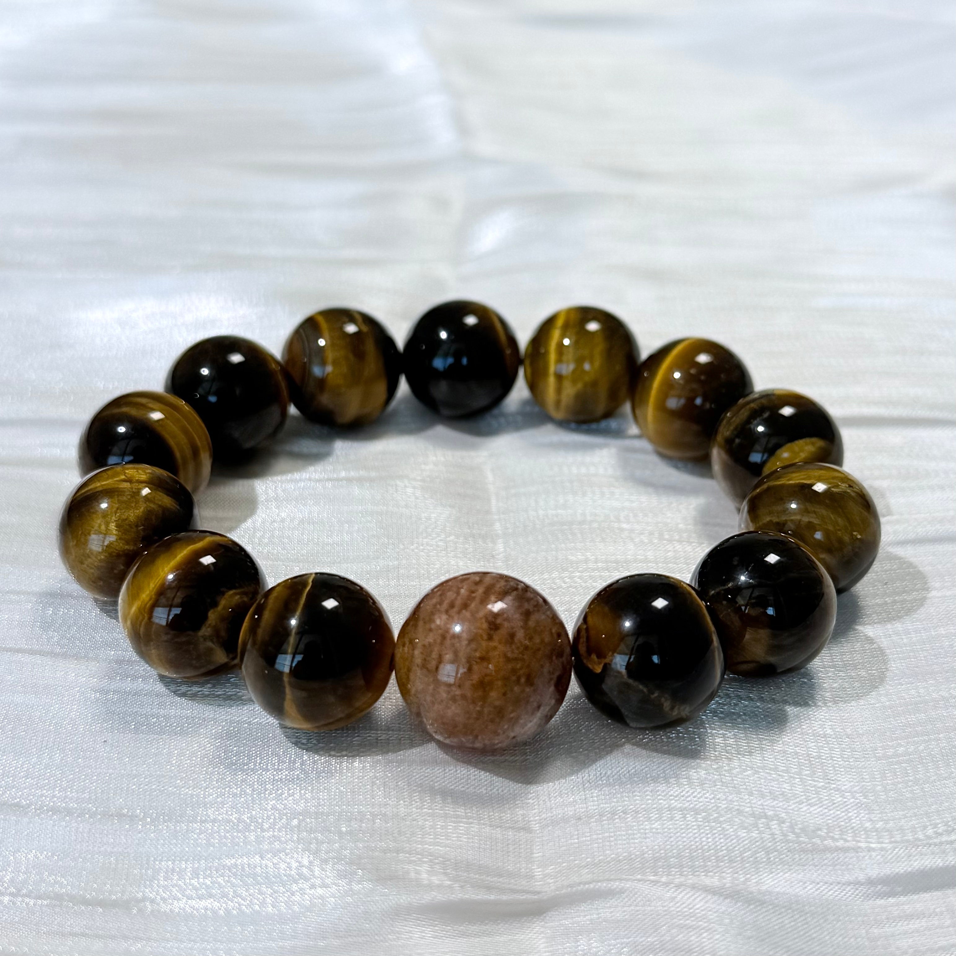 Tiger’s Eye Crystal Bracelet with Brown Stone Center