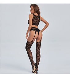Mesh Open Crotch Free To Take Off Temptation Suit Black Stockings