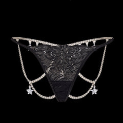 Alluring Lace G String Thongs Featuring Chain Pendant Star Details