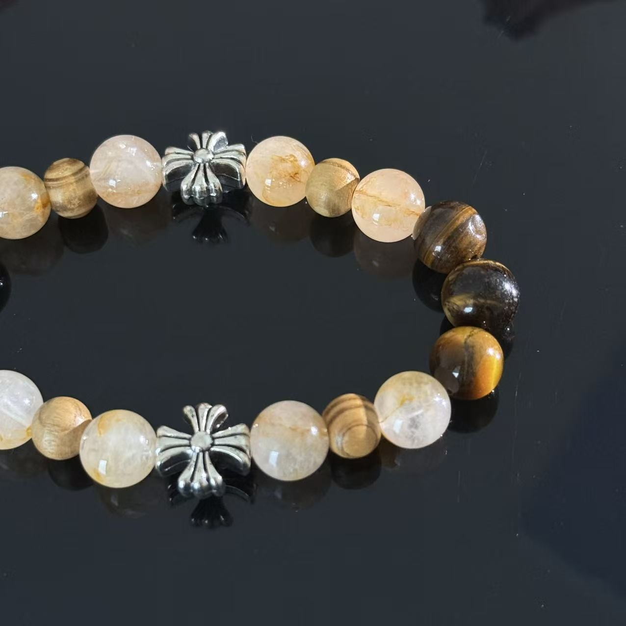 Handcrafted Golden Rutilated Quartz & Tiger's Eye Crystal Bracelet — A Gemstone Beaded Bracelet for Attracting Wealth, Protection, and Boosting Self-Confidence