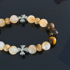 Handcrafted Golden Rutilated Quartz & Tiger's Eye Crystal Bracelet — A Gemstone Beaded Bracelet for Attracting Wealth, Protection, and Boosting Self-Confidence