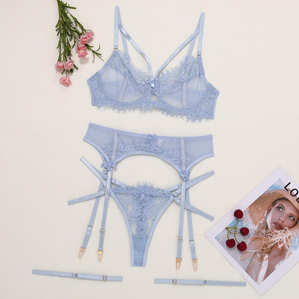Mesh Stitching Lace Garter Lingerie Fun Suit