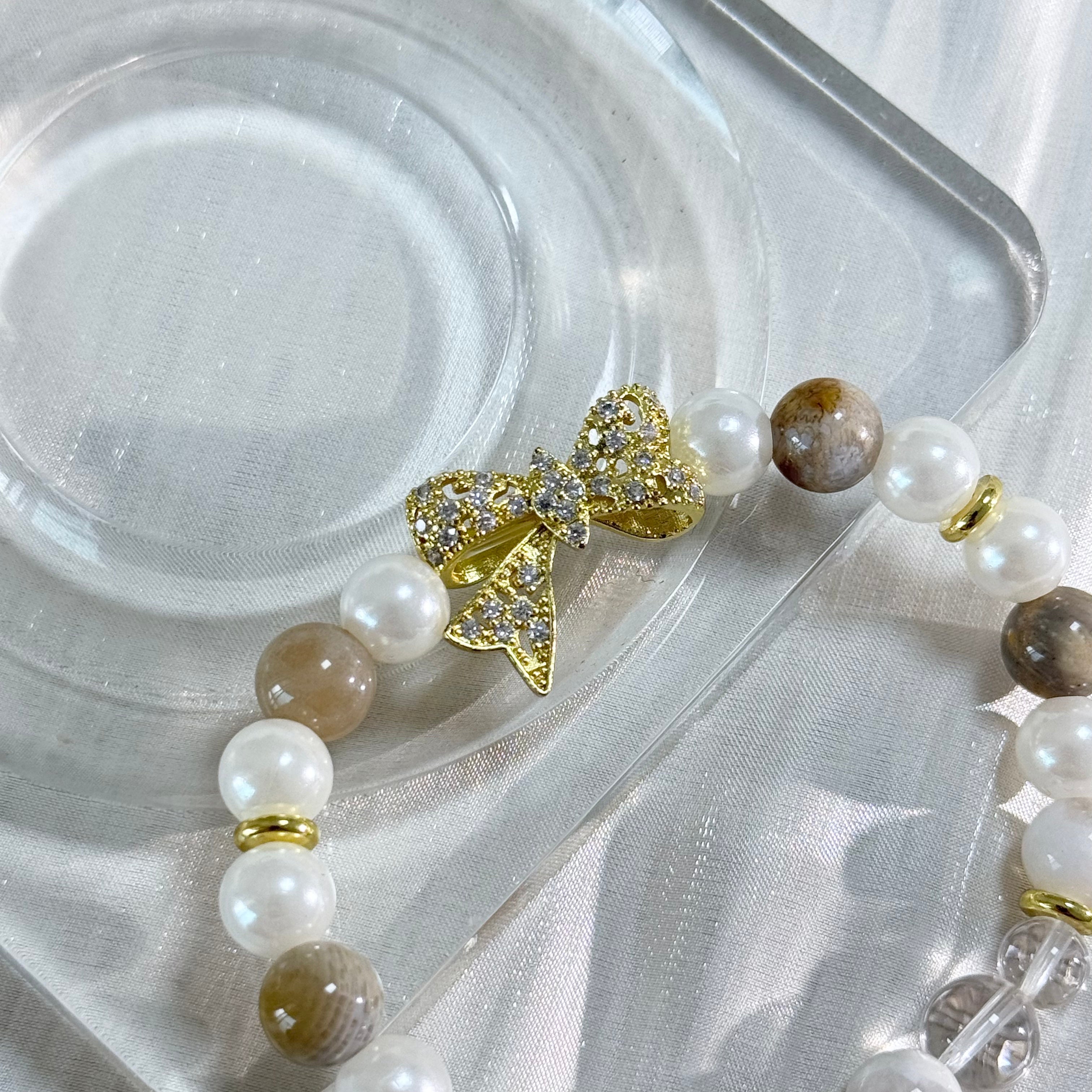 Moonlit Radiance Wristlet | White Crystal & Bowknot Bracelet — Dispelling Shadows, Bringing Smooth Sailing and Serenity