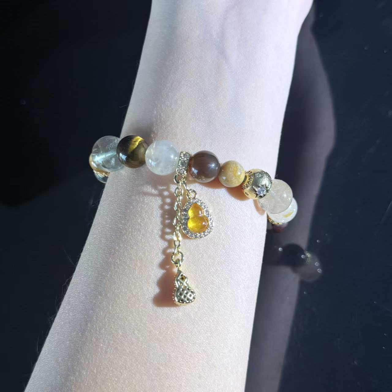 Gourd of Blessings & Money Bag Charm | Wealth-Attracting & Luck-Preserving Multi-Gemstone Crystal Bracelet