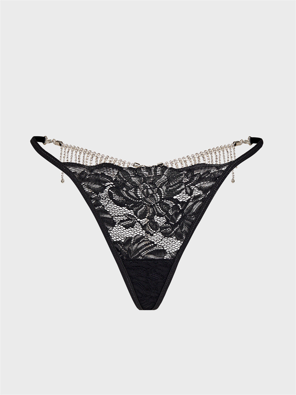 Tantalizing Lace G String Thongs with Metal Rhinestones Fringe Heart Design