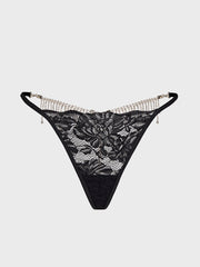 Tantalizing Lace G String Thongs with Metal Rhinestones Fringe Heart Design