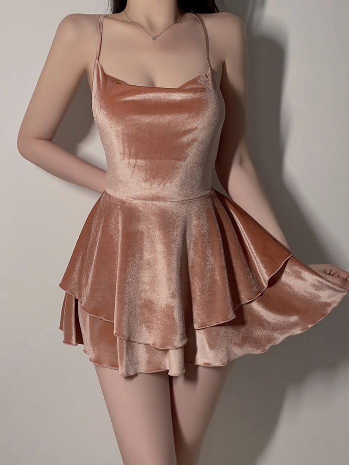 Velvet Layered Suspenders Nightdress