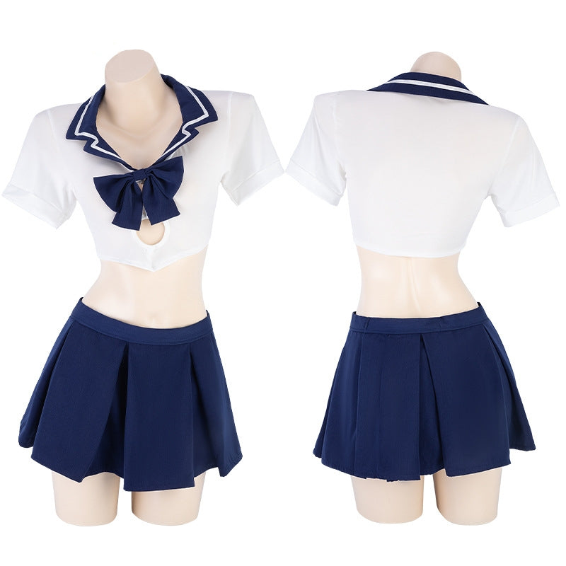 Patchwork Bow-tie Student JK Uniform Erotic Lingerie Set