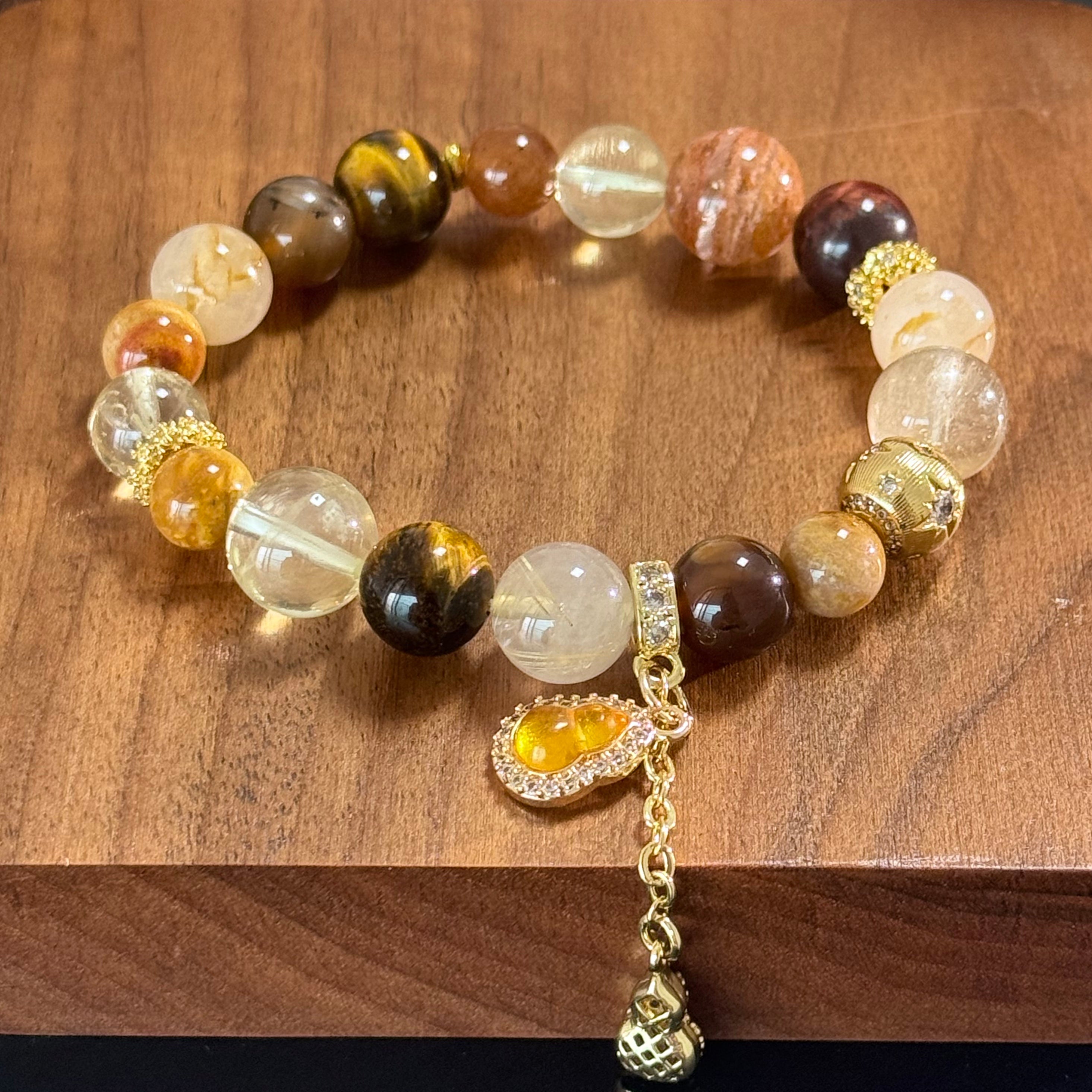 Gourd of Blessings & Money Bag Charm | Wealth-Attracting & Luck-Preserving Multi-Gemstone Crystal Bracelet