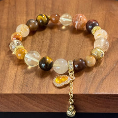 Gourd of Blessings & Money Bag Charm | Wealth-Attracting & Luck-Preserving Multi-Gemstone Crystal Bracelet