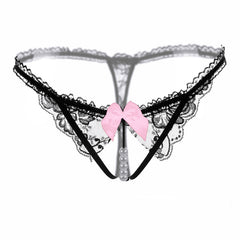 Pure Desire Lace Pearl Open Crotch Hollow Mesh T-Back