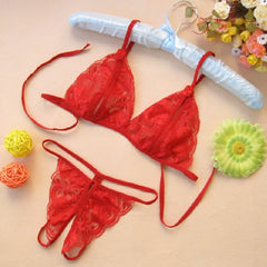Transparent Lace Open-Crotch Three-Piece Set Seductive Lingerie