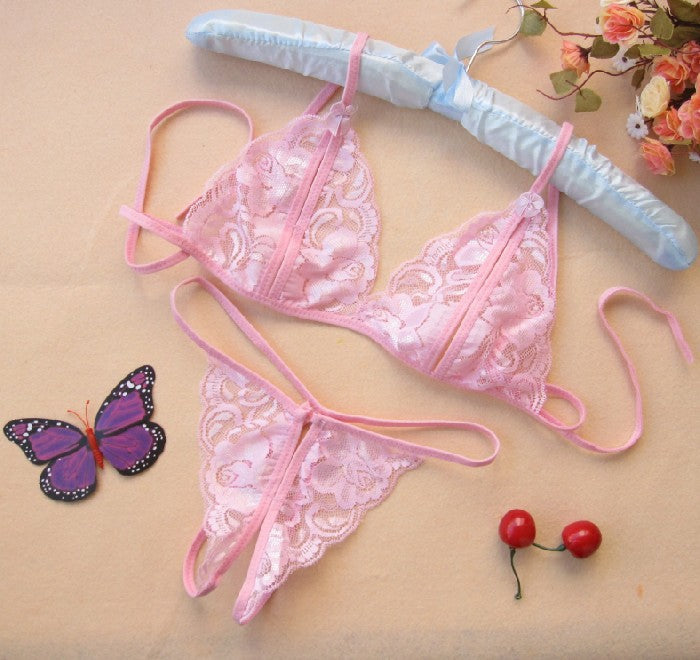 Transparent Lace Open-Crotch Three-Piece Set Seductive Lingerie