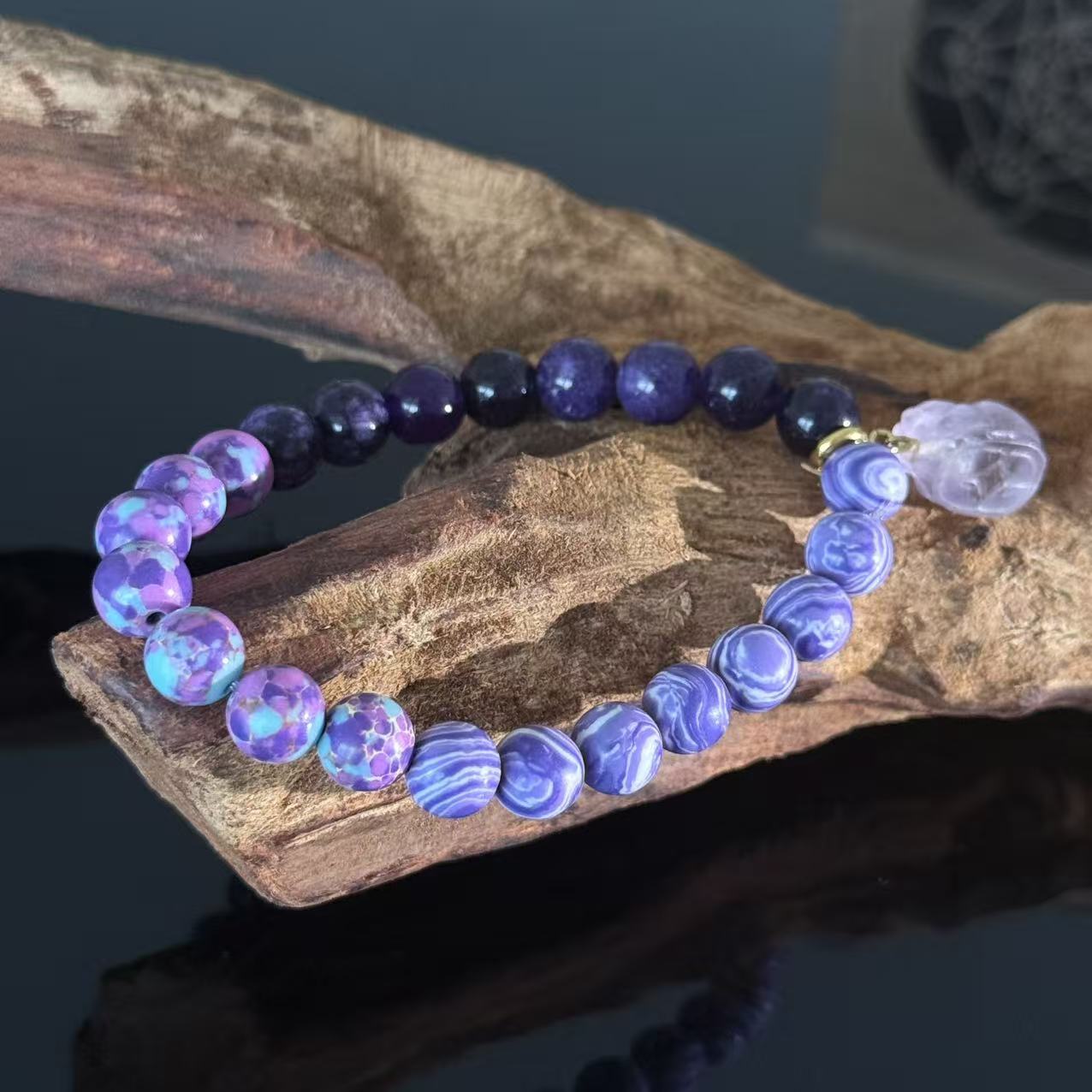 Handcrafted Purple Agate and Amethyst Bracelet — Jewelry for Enhanced Intuition, Protection, and Spiritual Healing