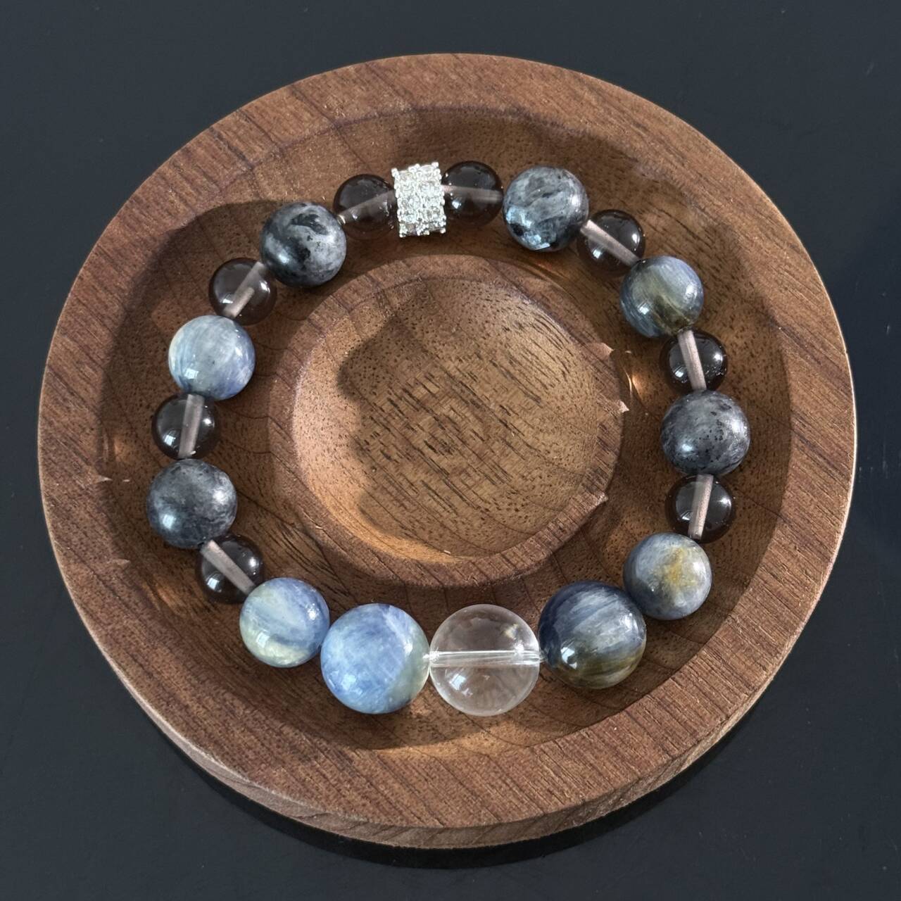 Handmade Kyanite and Smoky Quartz Crystal Bracelet – A natural healing gemstone bracelet that brings protection, clear thinking, and inner peace.