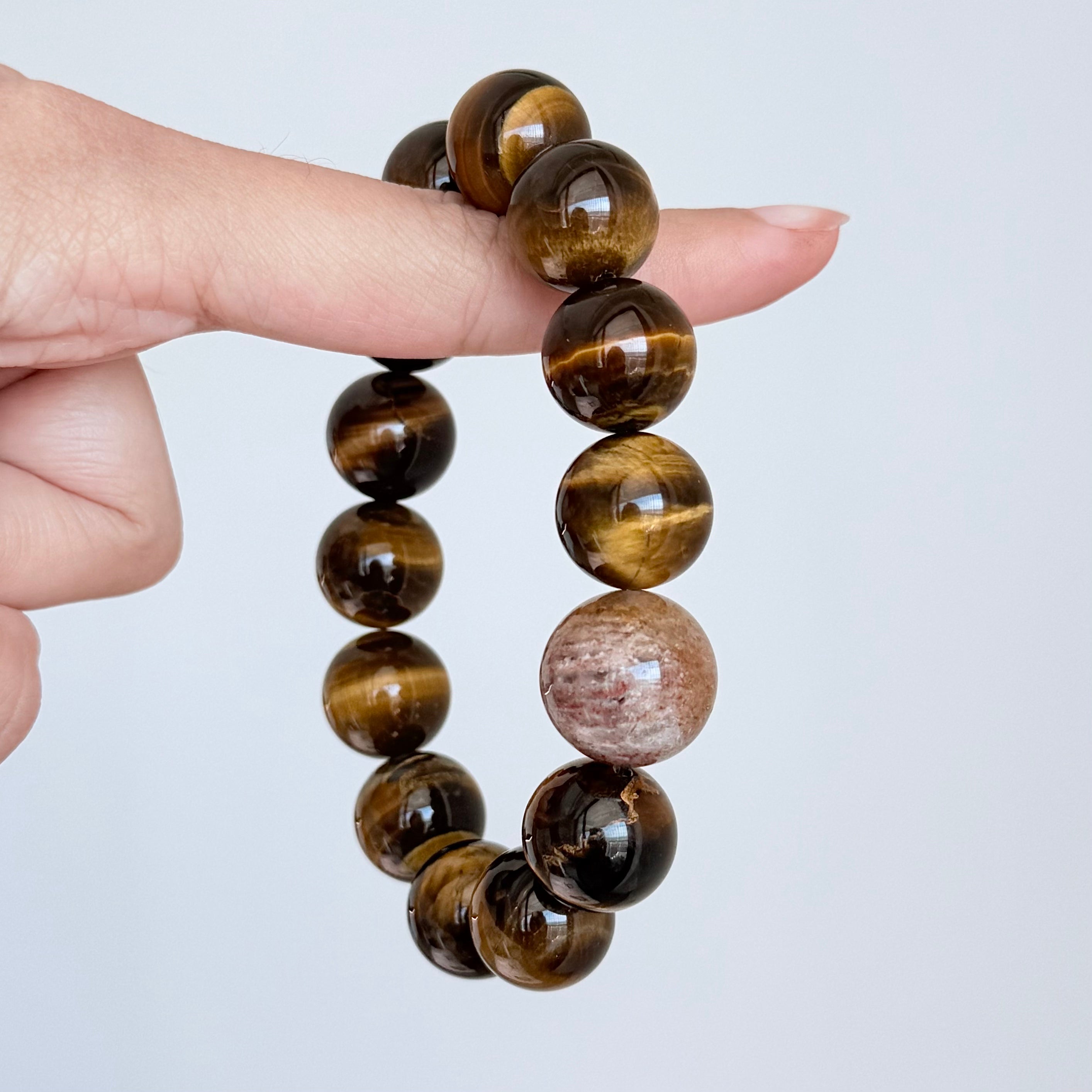 Tiger’s Eye Crystal Bracelet with Brown Stone Center