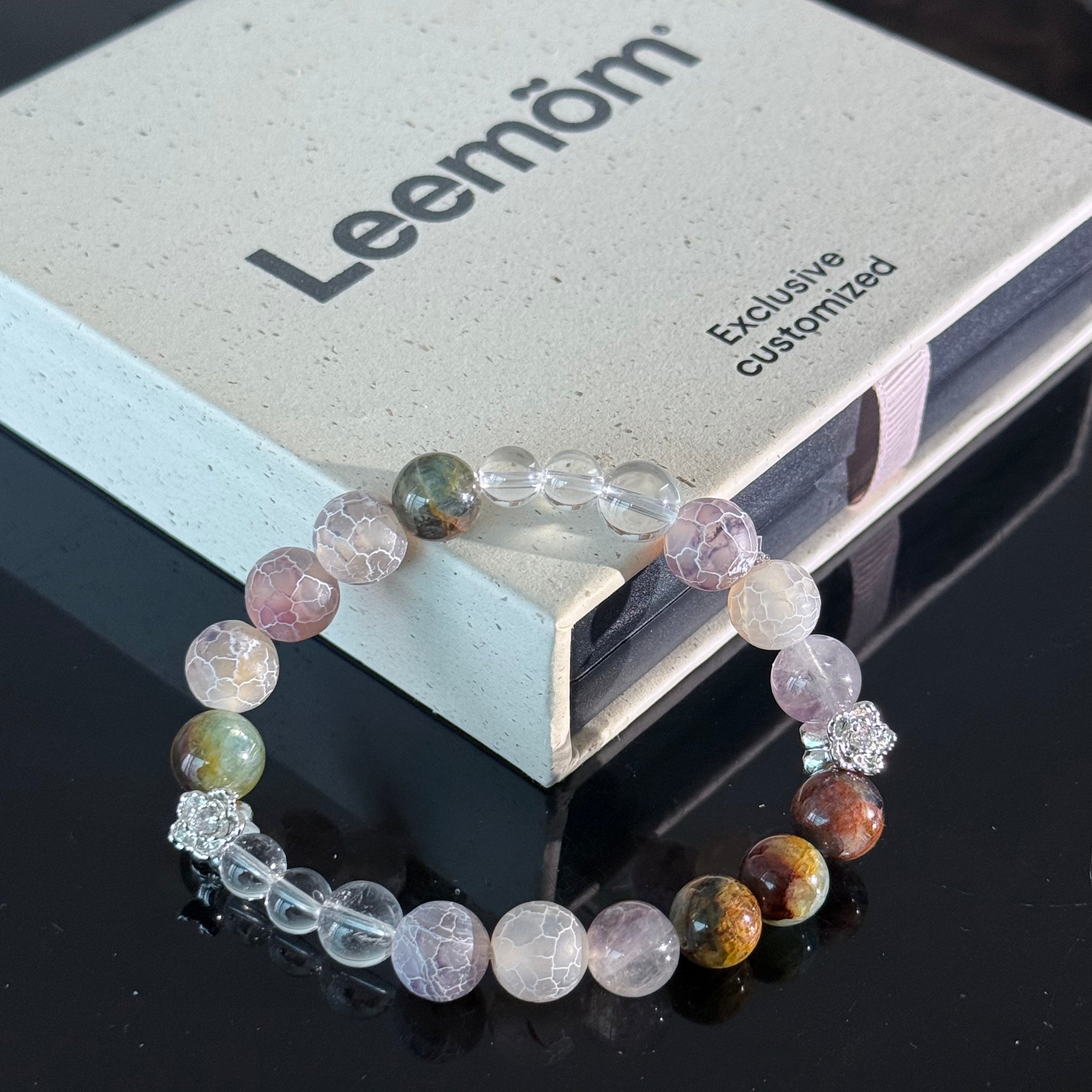Handcrafted Bracelet: Cracked Agate & White Crystal — Featuring a Pixiu Pendant