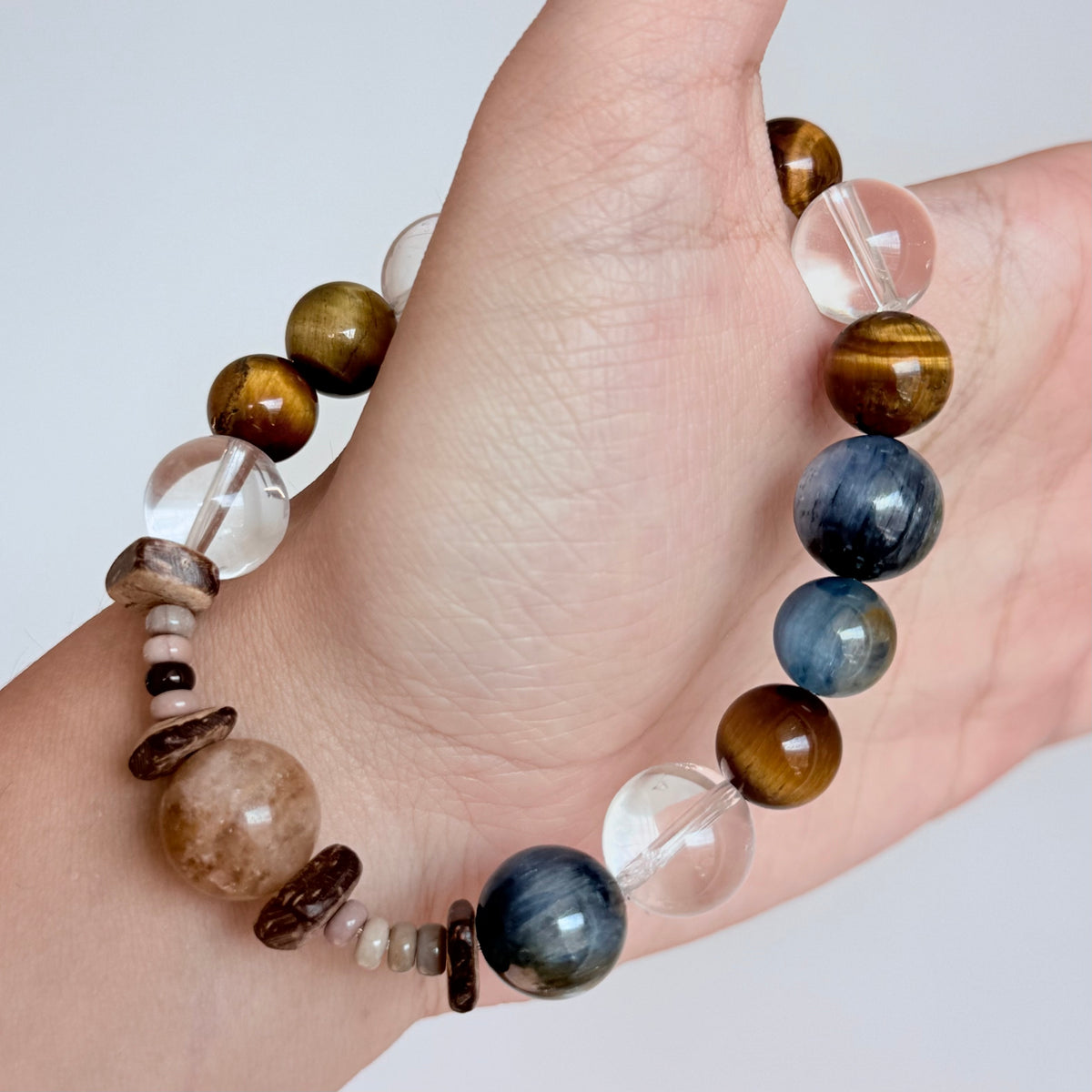 Natural Blue Kyanite, Tiger’s Eye & Clear Quartz Crystal Bracelet