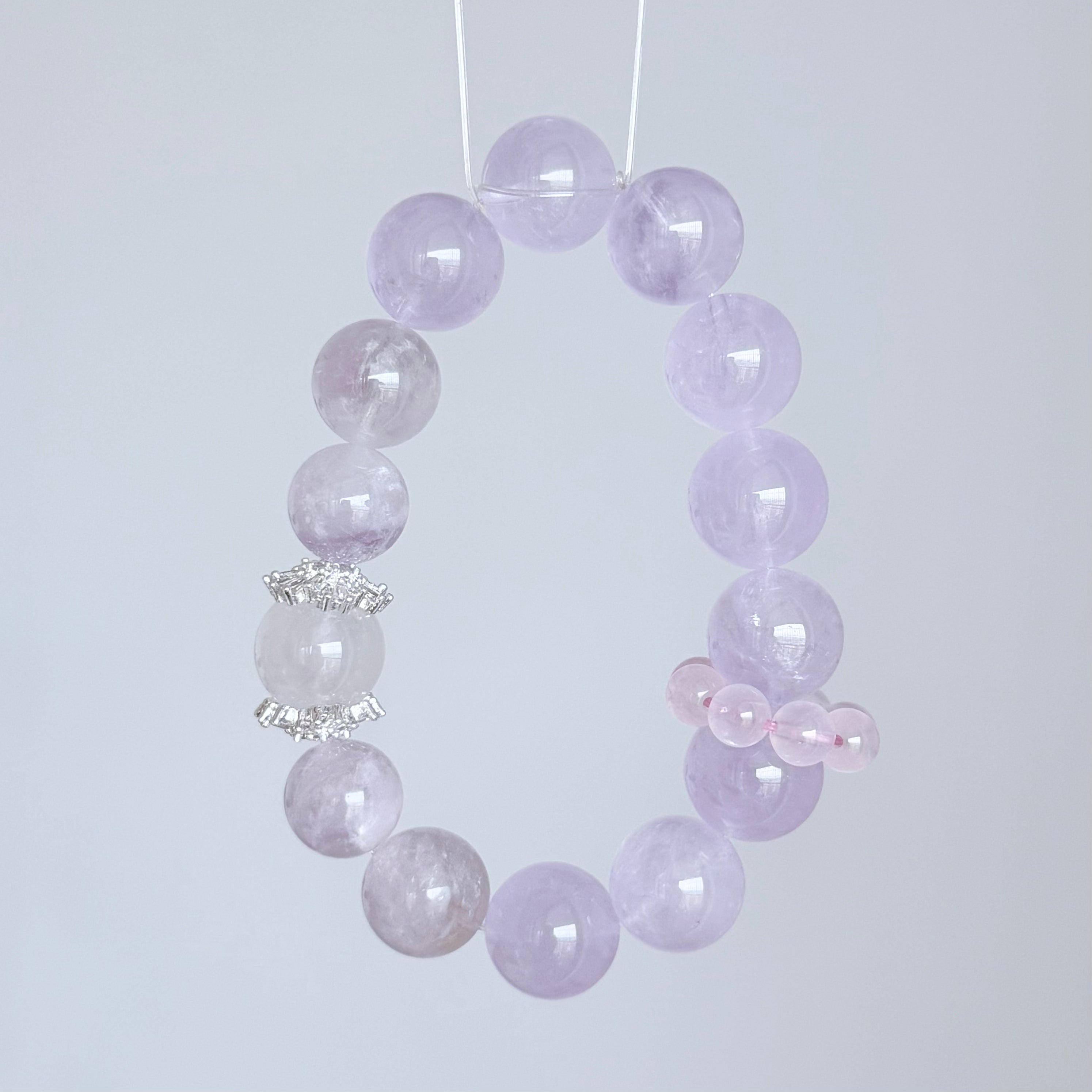 Lavender Amethyst Bracelet with Rose Quartz Flower & Zircon Charm
