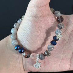 Handcrafted Bracelet featuring Colorful Agate and Clear Crystal — A Handmade Healing Gemstone Bracelet with a Flower Charm
