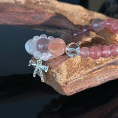 Strawberry Quartz  Rose Quartz Crystal Bracelet – Handmade Pink