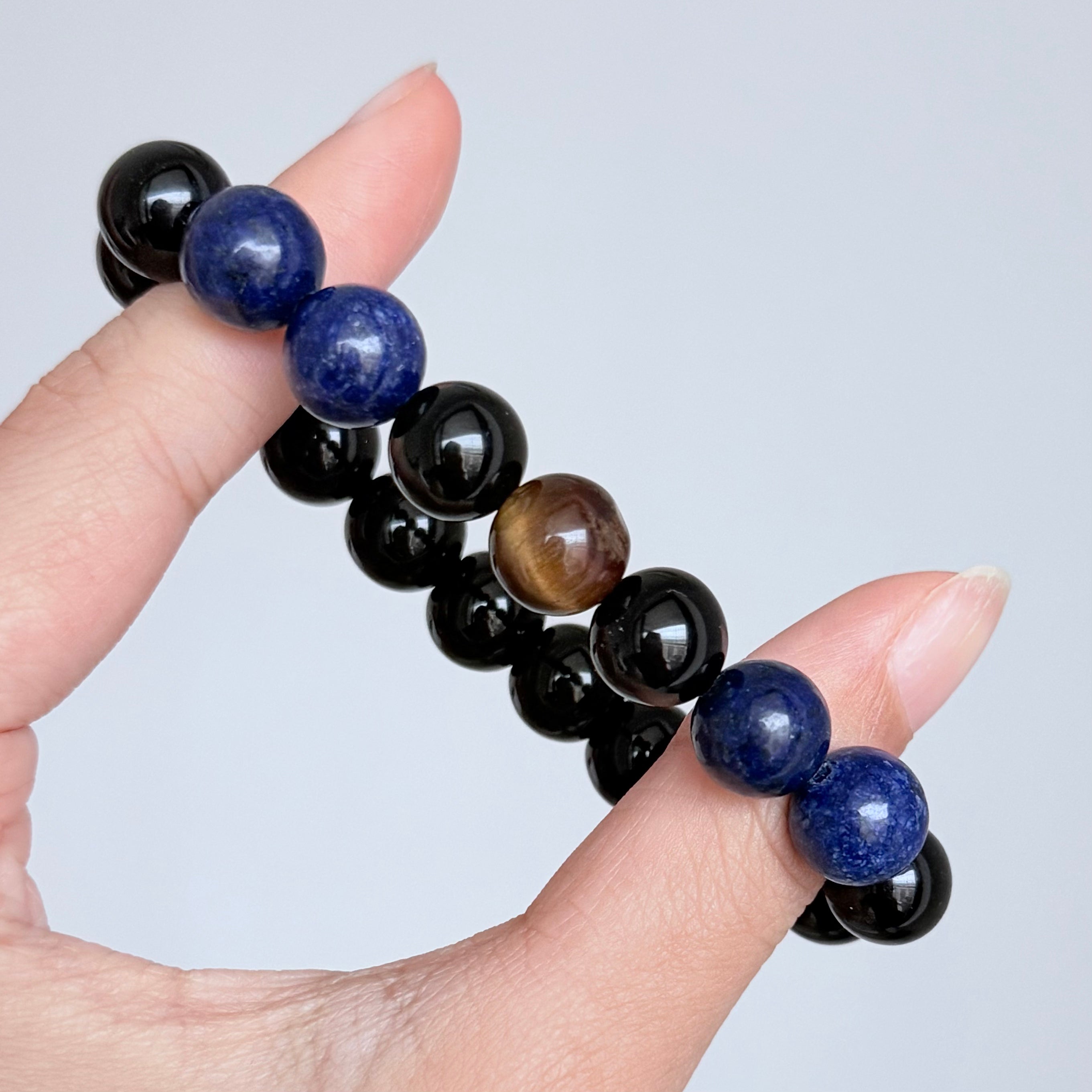 Black Obsidian and Sodalite Crystal Bracelet