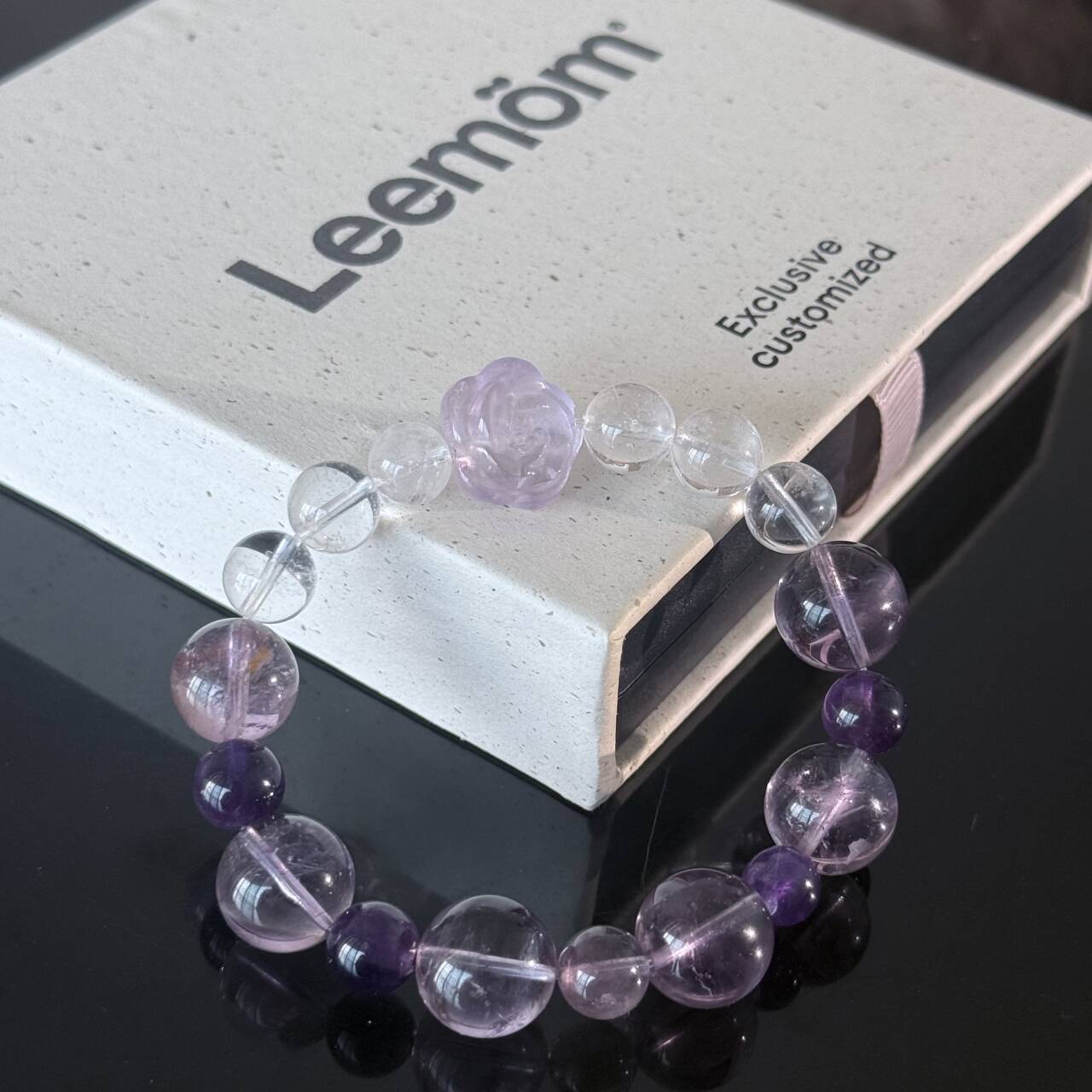 Handcrafted Amethyst & Clear Quartz Bracelet | Rose-Shaped Healing Gemstone Bracelet