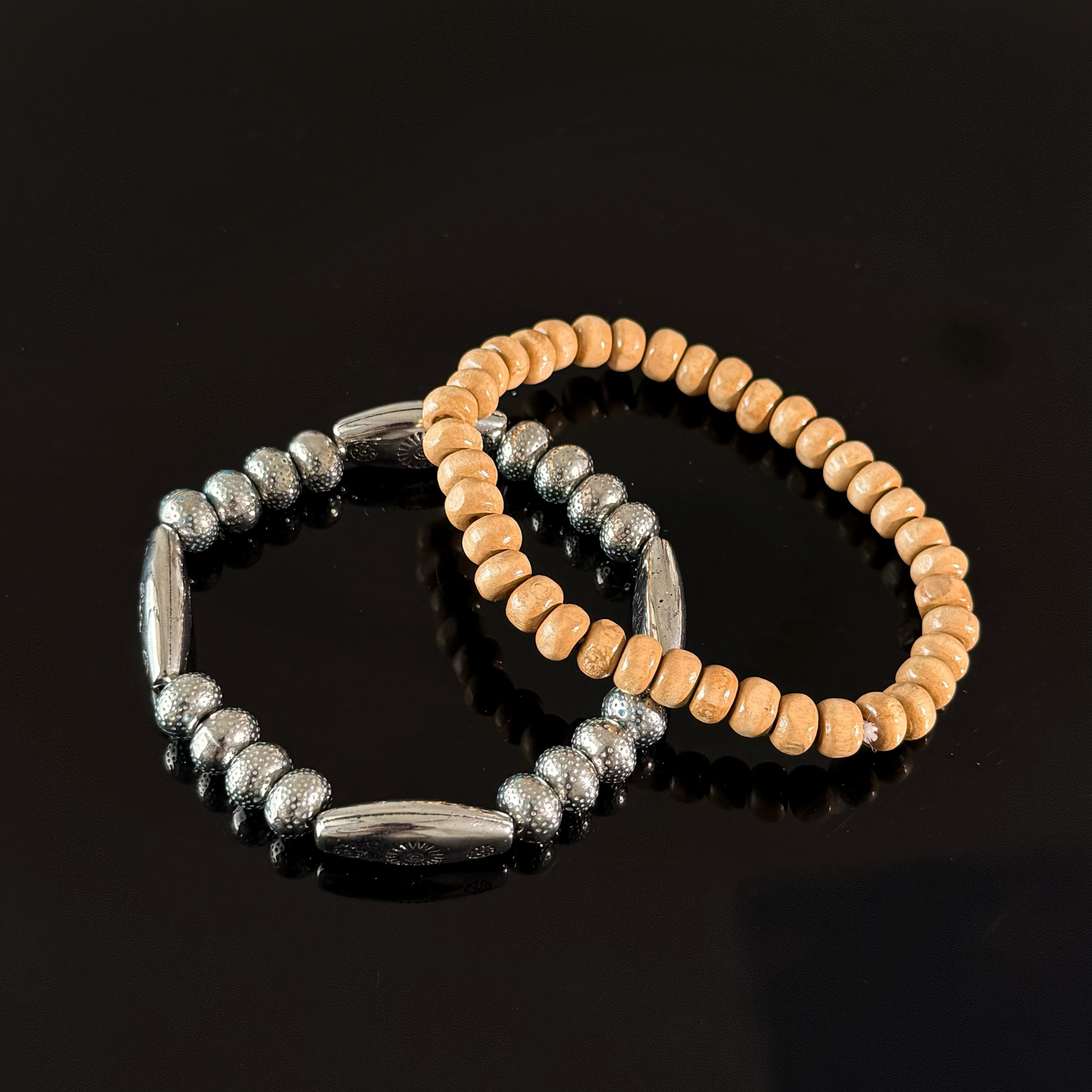 Taurus Zodiac Wooden & Hematite Bracelet Set – Grounding Crystal Bracelet for Strength & Stability