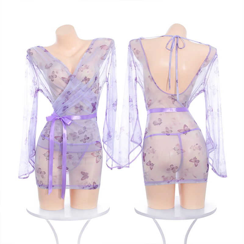Sheer Butterfly Print Nightgown