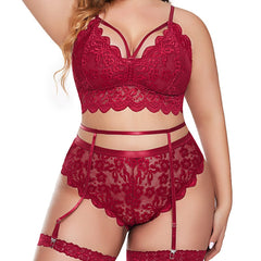 Hollow-Out See-Through Three-Point Garter Belt Plus-Size Erotic Lingerie Tempting Lace
