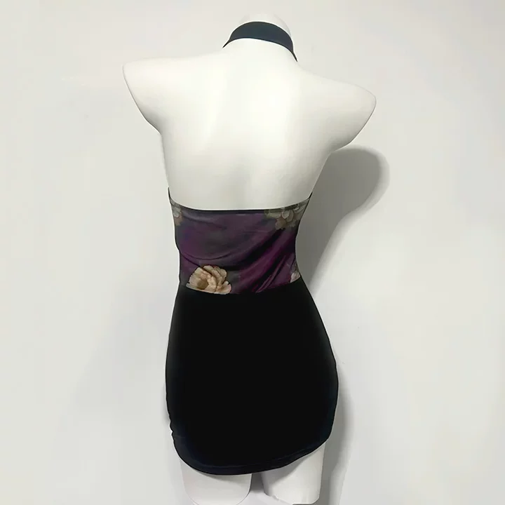 Style Printed See-through Slim Fit Backless Cheongsam