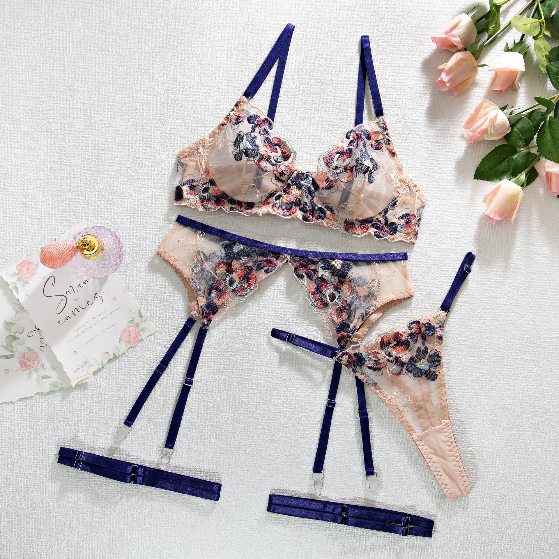 Sister Style Four-Piece Set See-Through Push-Up Bra Erotic Lingerie