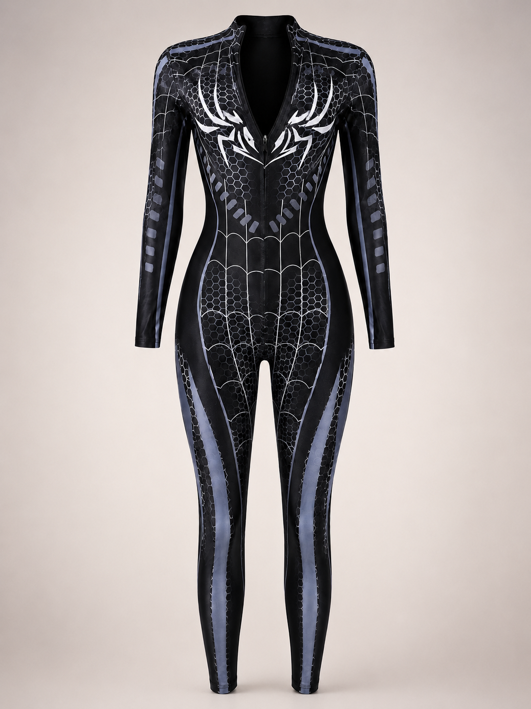Zipper Crotchless Spider Stocking Bodysuit
