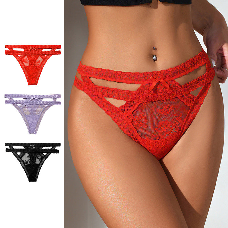 Solid Colors Breathable Tempting Look Lace Cutout Underwear Set