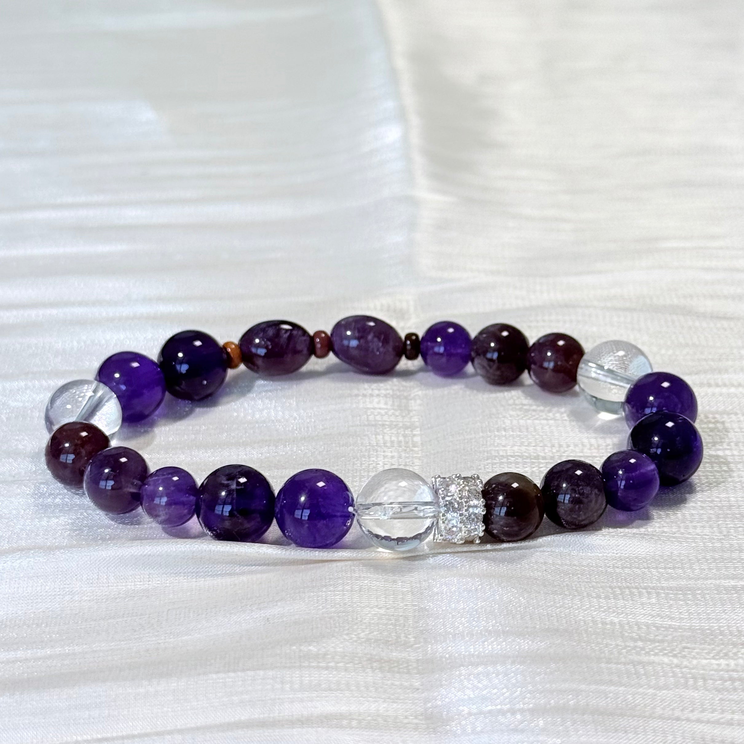 Amethyst & Smoky Quartz Bracelet with Clear Quartz