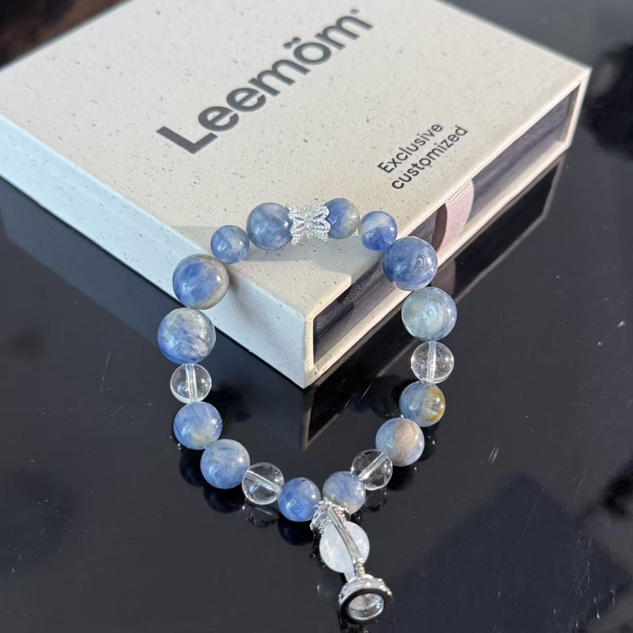 Blue Kyanite & Clear Quartz Crystal Bracelet with Pendant Charm – Handmade Calming Energy Beaded Bracelet