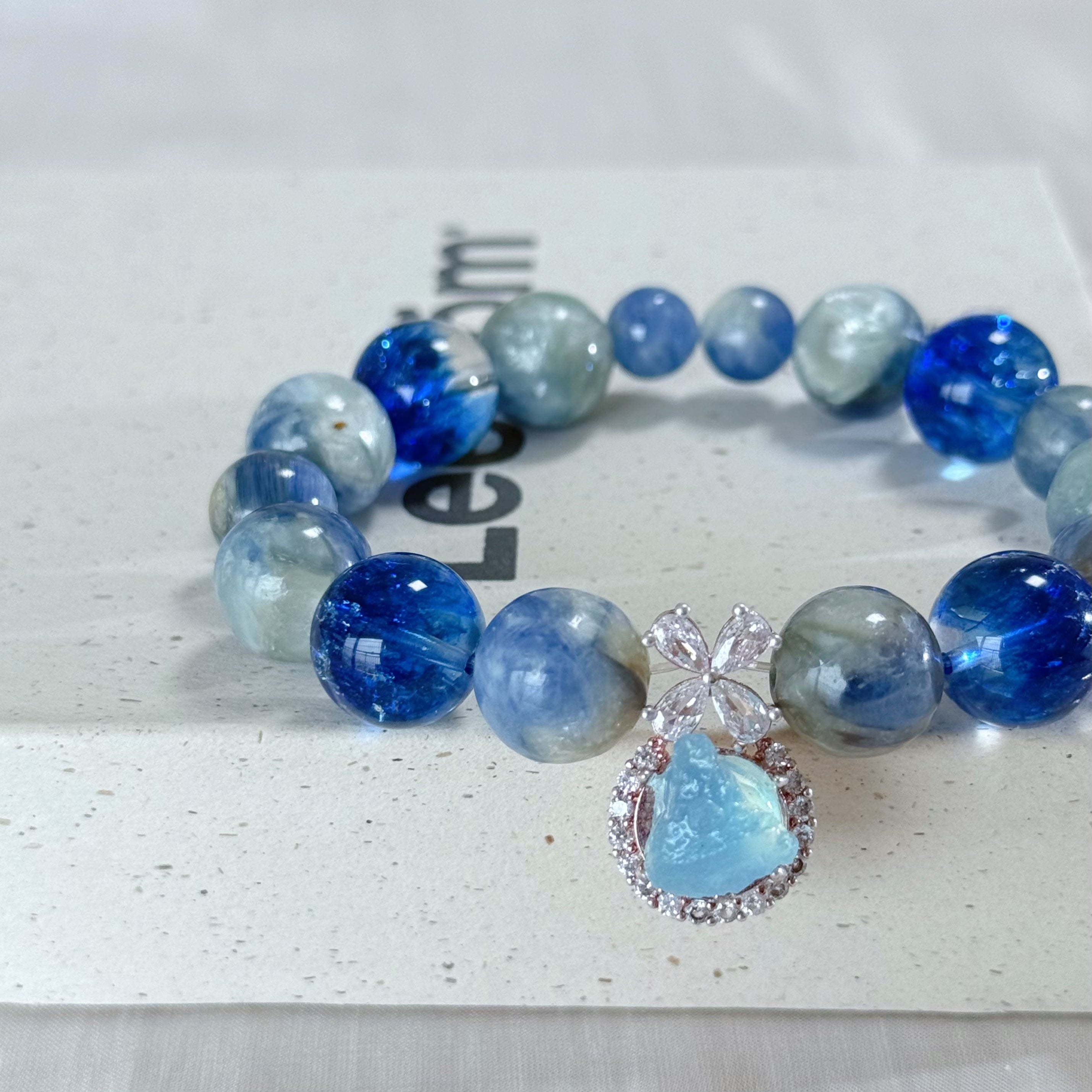 Natural Blue Crystal & Ocean Aura Handmade Bracelet